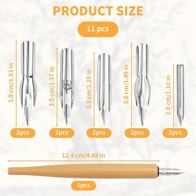 Pretwad G-Pen Ink Nib Stainless Steel Drawing Comic Pen Nib, 11 Pcs Comic Pens Nib Set, Dip Pens Nibs Holders with Comic Nib, Calligraphy Wooden Drawing Holder with Stainless Steel Pen Nib for Writing - Image 3